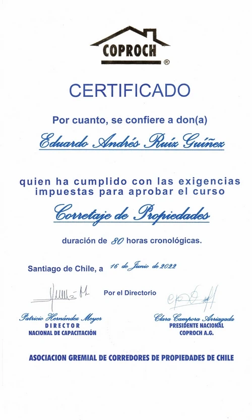 Certificado COPROCH CorretajesRuiz