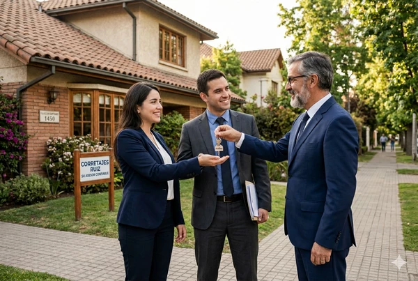 Entrega de llaves de nueva propiedad a clientes felices